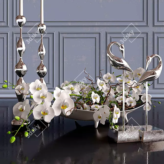 Elegant Orchid Decor Set 3D model image 1