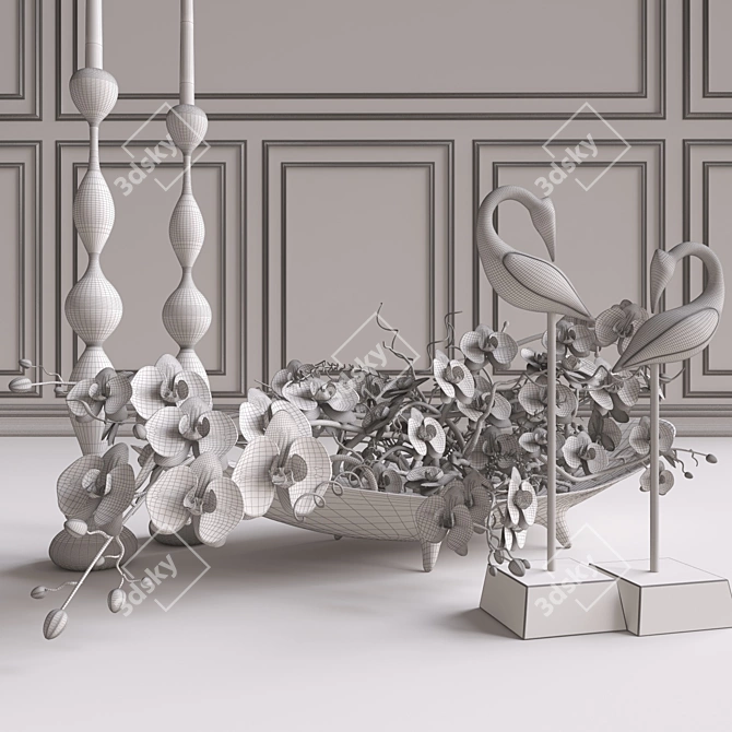 Elegant Orchid Decor Set 3D model image 2