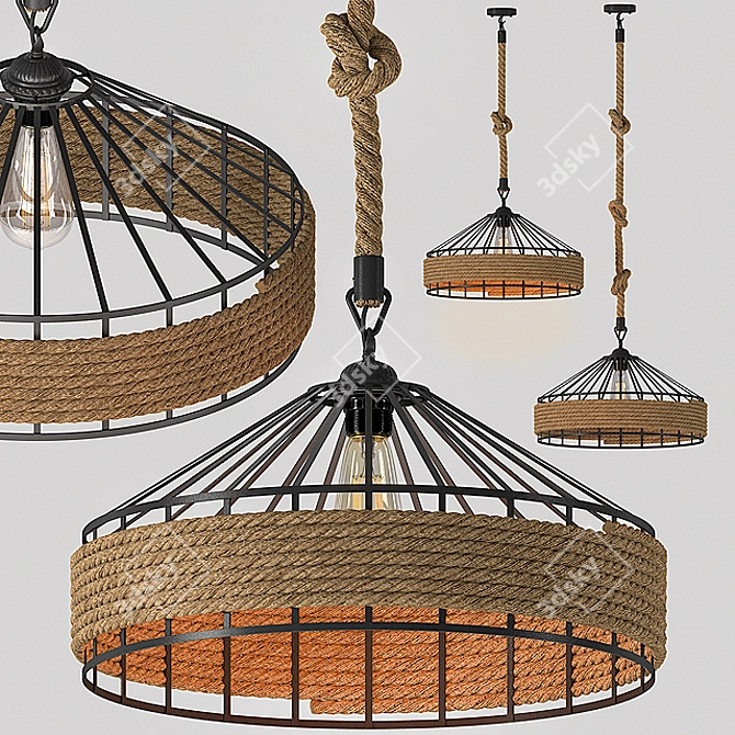 Rustic Hemp Rope Pendant Light 3D model image 1