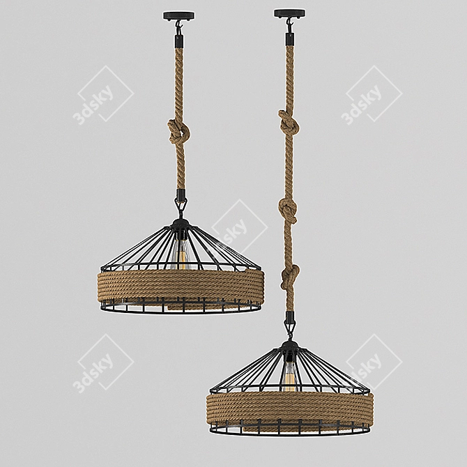 Rustic Hemp Rope Pendant Light 3D model image 2