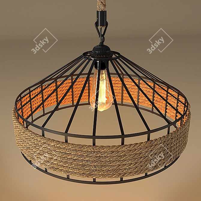 Rustic Hemp Rope Pendant Light 3D model image 3