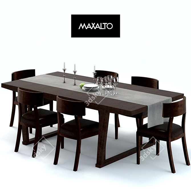 Luxury Brown Oak Table & Chair Set MAXALTO 3D model image 1