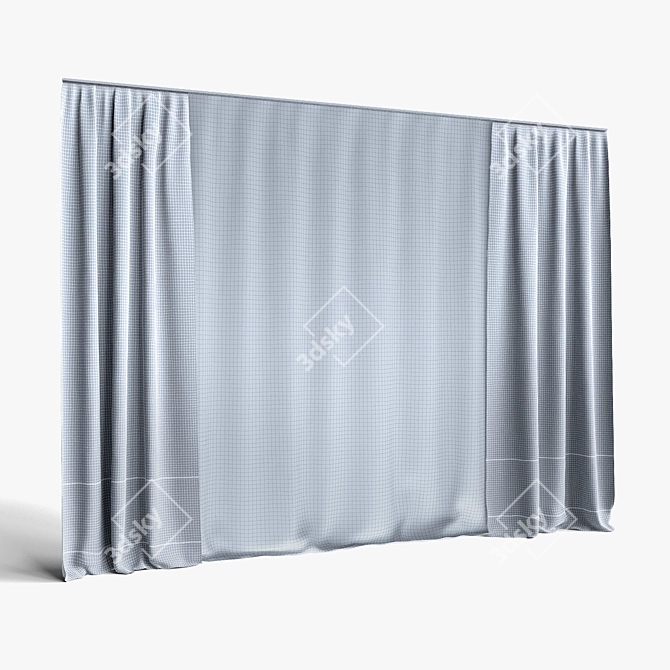 Double Straight Curtains with Tulle | 3m Height 3D model image 3