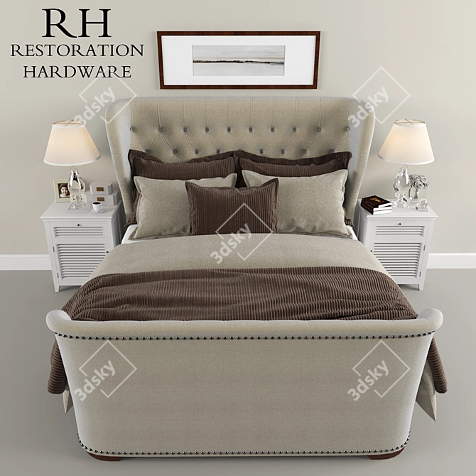 Refined Restoration: Churchill Fabric Sleigh Bed 3D model image 1