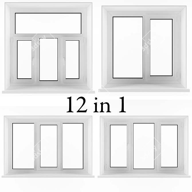  Versatile 12-Window Collection: Vray and Corona Render ready 3D model image 1