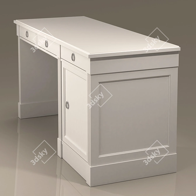 Classic Executive Desk with Cabinet 3D model image 1