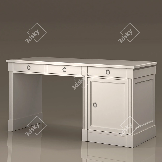 Classic Executive Desk with Cabinet 3D model image 3