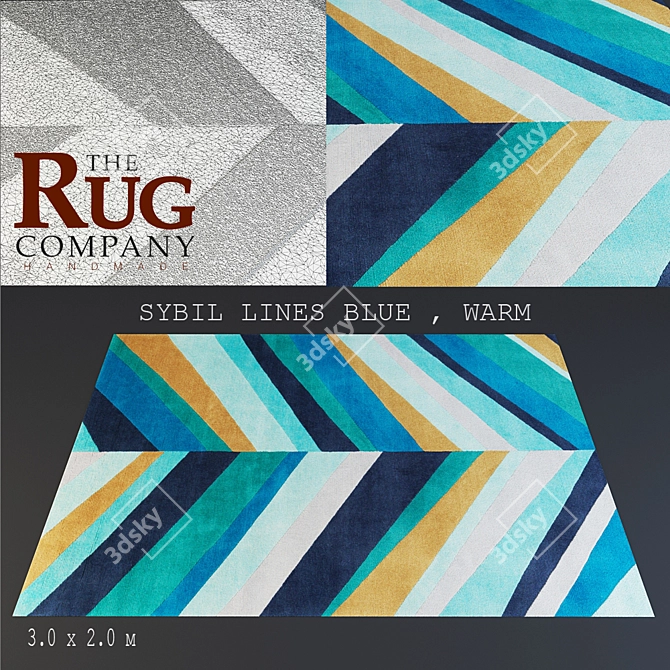 Sybil Lines Blue & Warm Rug, The Rug Company 3D model image 1