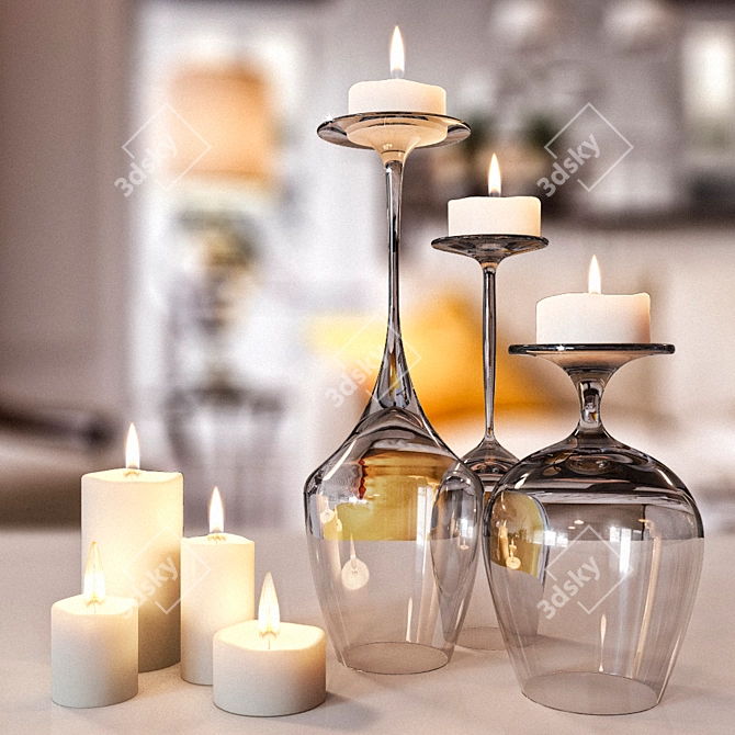Glam Glass and Candle Set 3D model image 1