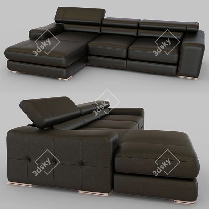 Luxury Leather Sofa with Ottoman 3D model image 1