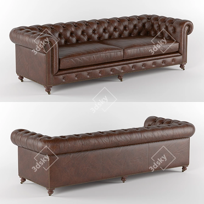 Vintage Cigar Leather Kensington Sofa 3D model image 1