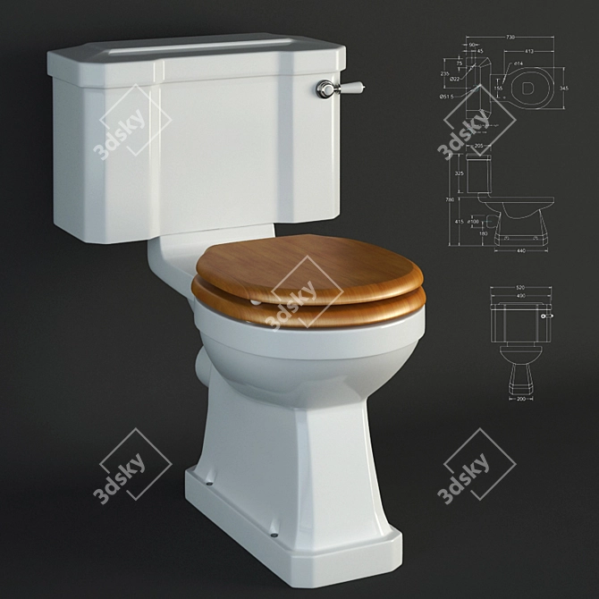 Burlington Classic Toilet: Porcelain, Dual Flush, Gold Oak Seat 3D model image 1