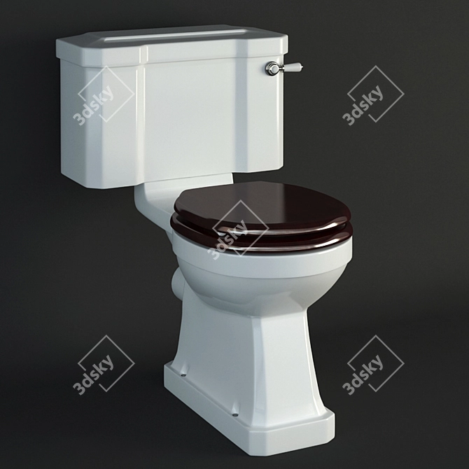 Burlington Classic Toilet: Porcelain, Dual Flush, Gold Oak Seat 3D model image 2