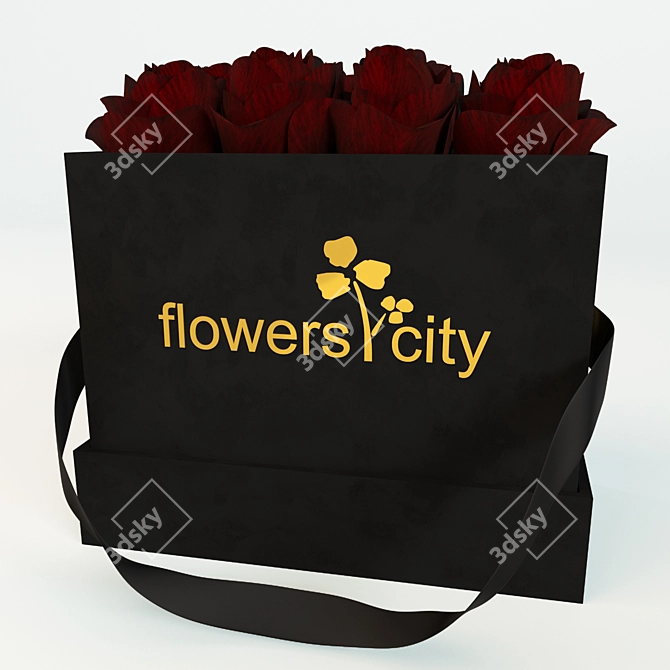 City Roses: Elegant Box with Golden Flowers 3D model image 2