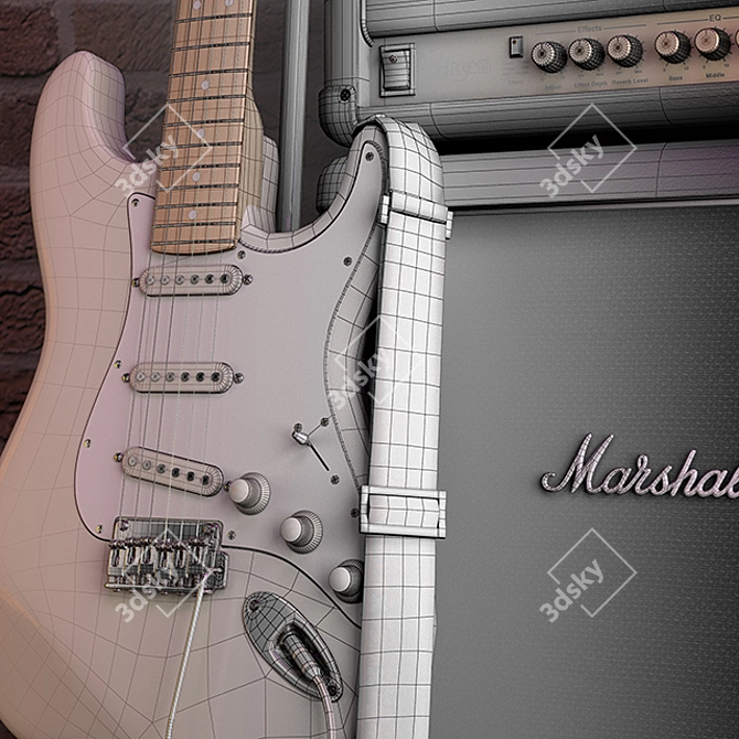 Fender Stratocaster & Marshall Haze: The Hendrix-inspired Guitar and Amplifier 3D model image 2