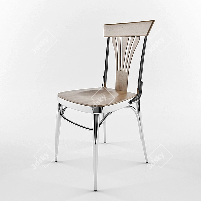 Modern Cafe Chair: Chrome Frame, Wooden Seat & Backrest 3D model image 1