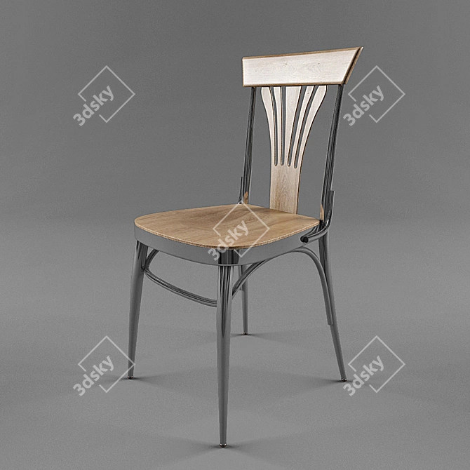 Modern Cafe Chair: Chrome Frame, Wooden Seat & Backrest 3D model image 2