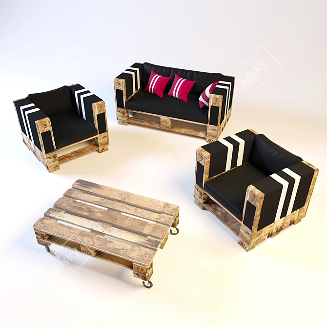 Wooden Pallet Furniture Set 3D model image 1