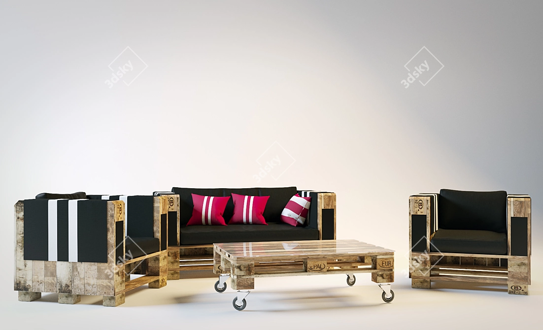 Wooden Pallet Furniture Set 3D model image 3