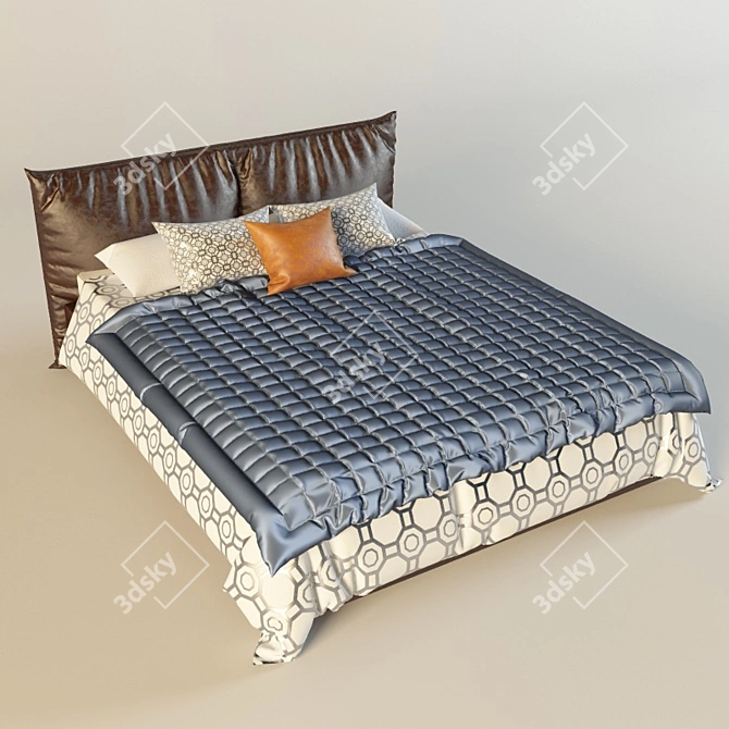 Luxury Leather Bed with 160x200 Mattress 3D model image 1