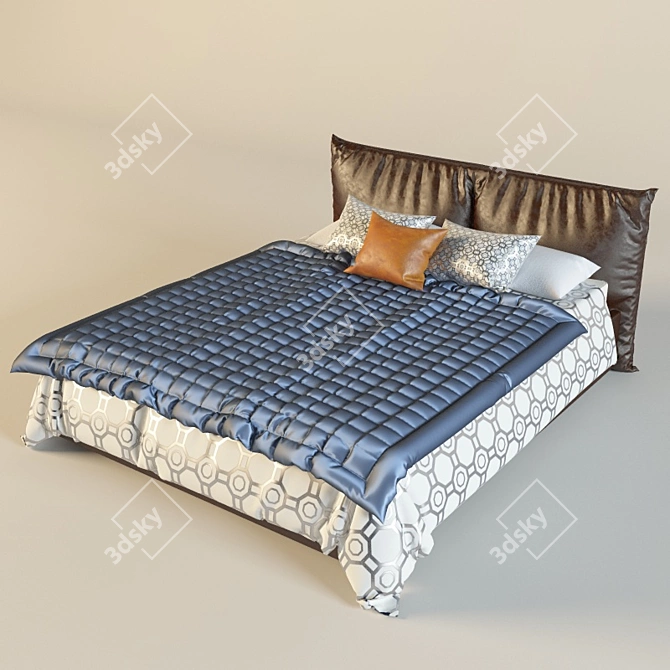 Luxury Leather Bed with 160x200 Mattress 3D model image 2