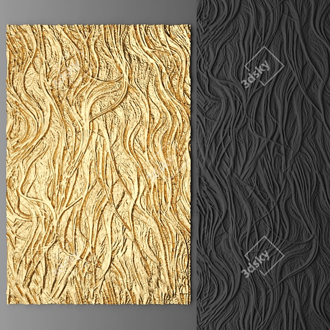 3D Abstract Wall Panel - Luxury Black and Gold Decor 3D model image 1