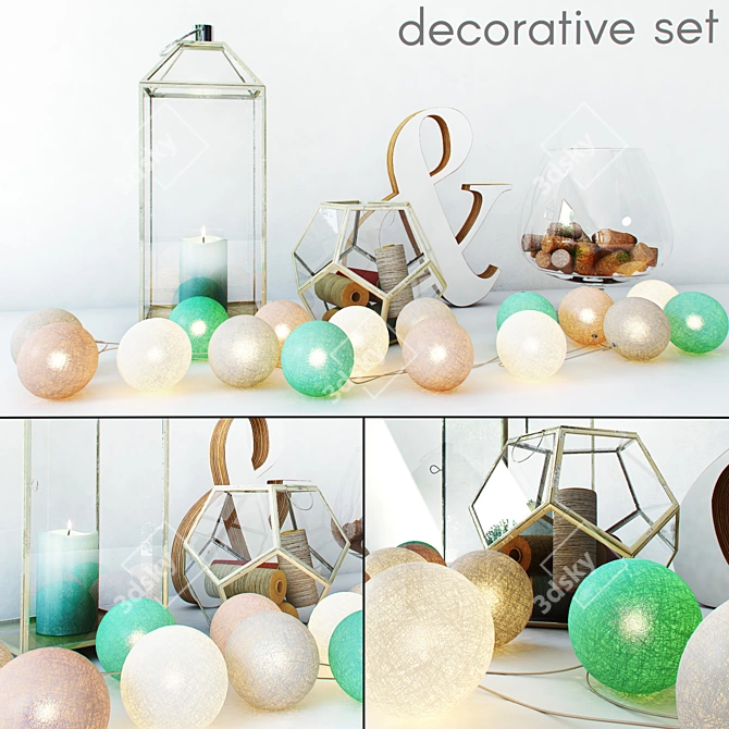 Versatile Decor Set: Cotton Balls, Spools, Candle & Corks 3D model image 1