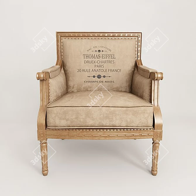 Elegant Wood and Cotton Armchair 3D model image 1