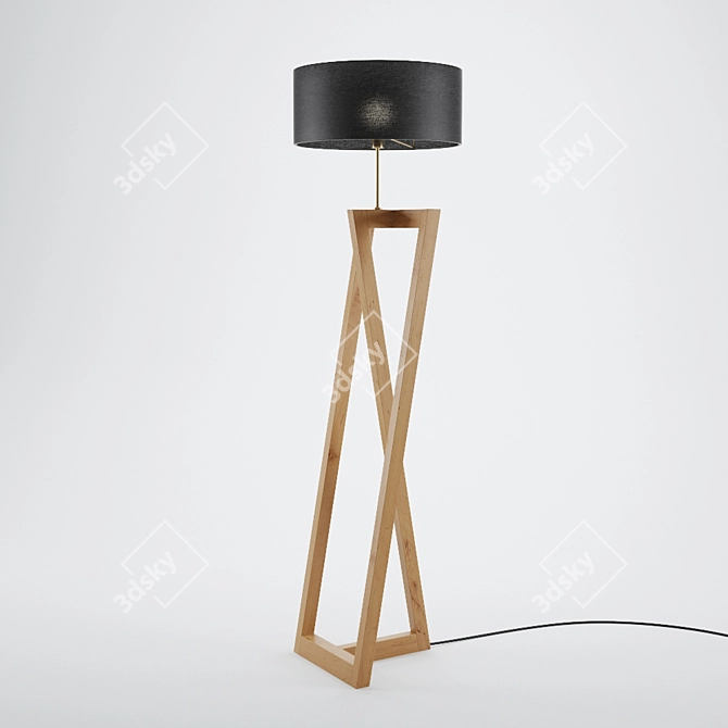 Sleek Wood-Fabric Floor Lamp 3D model image 1