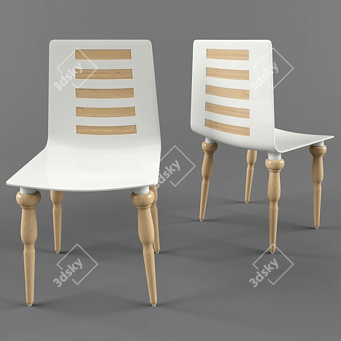 Plastic Chair with Wooden Legs 3D model image 1