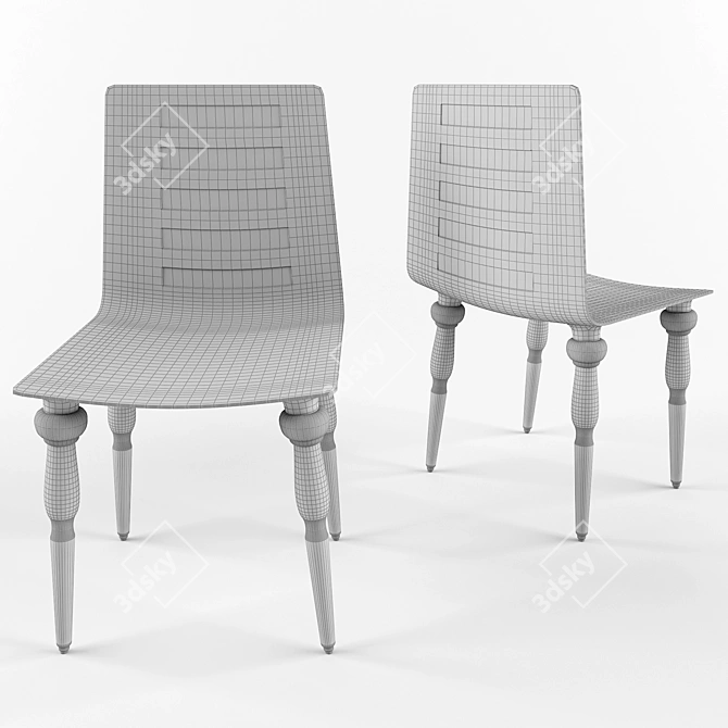 Plastic Chair with Wooden Legs 3D model image 2