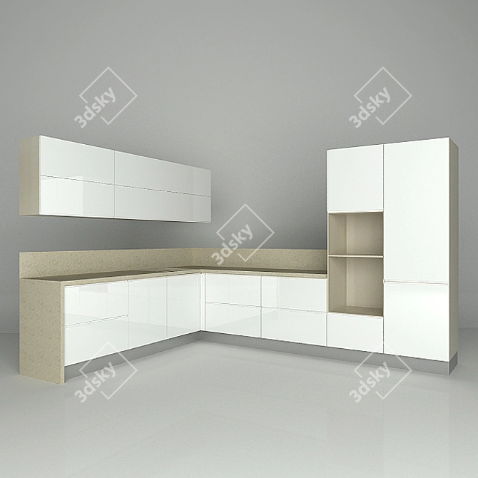 Modern White Kitchen Set 3D model image 1