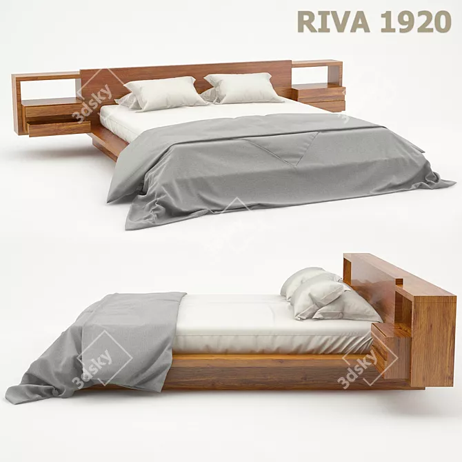 Rustic Elegance: Riva 1920 Wooden Bed 3D model image 1