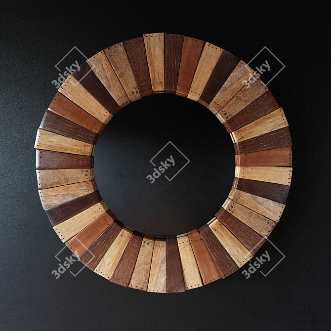 Handcrafted Circular Wooden Mirror 3D model image 1