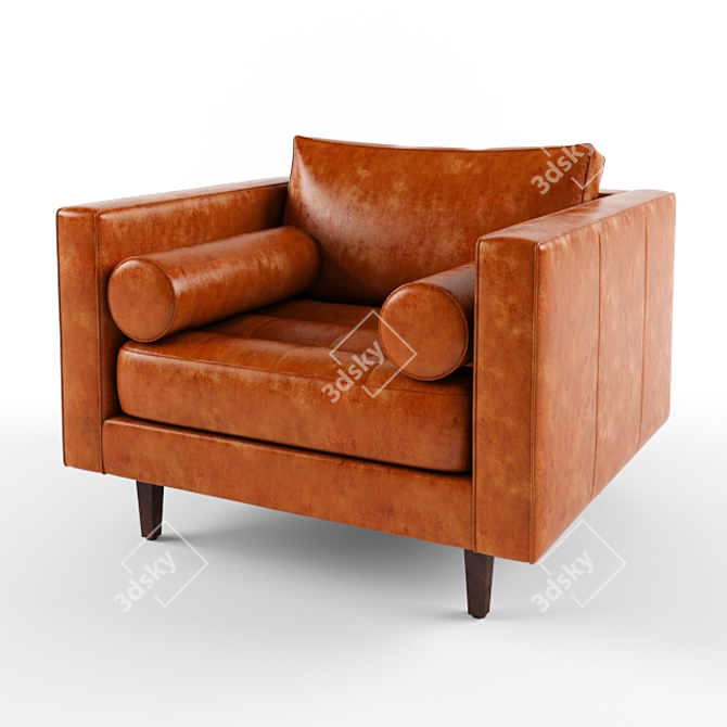 Title: Retro Chic Leather Chair with Wooden Base 3D model image 1