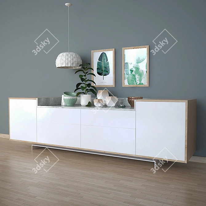 Elegant Décor Set: Sideboard, Plant, Lamp 3D model image 3