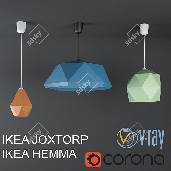 Colorful Hanging Lamp Shades - Ikea Yukstorp 3D model image 1