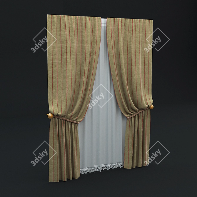 Elegant Tulle Curtains 3D model image 1