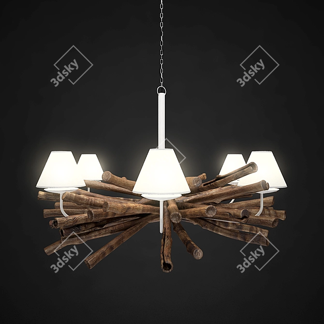 RIVAGE Metal & Mango Wood Chandelier 3D model image 1