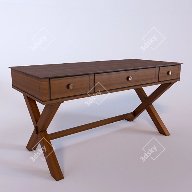 Vintage Ashley Burkesville Desk (3 Drawers, X-Legs) 3D model image 1