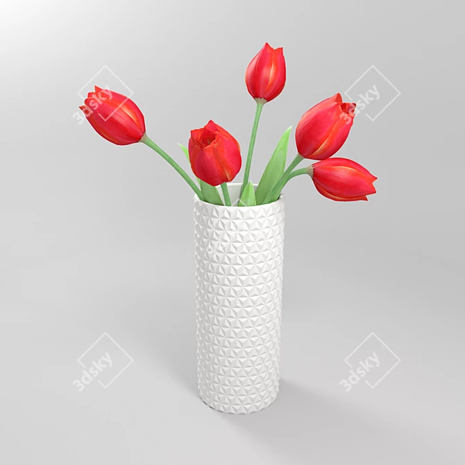 Elegant Relief-patterned White Vase 3D model image 1