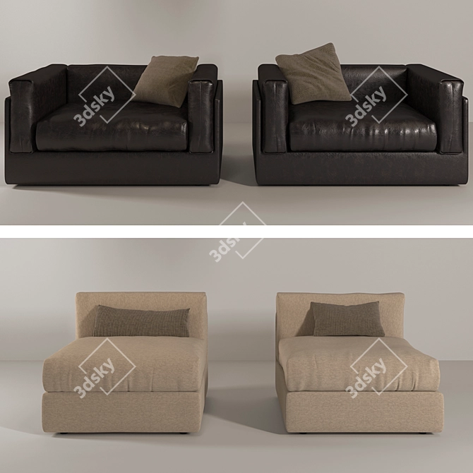 NY LOFT Leather & Beige Armchair Set 3D model image 1