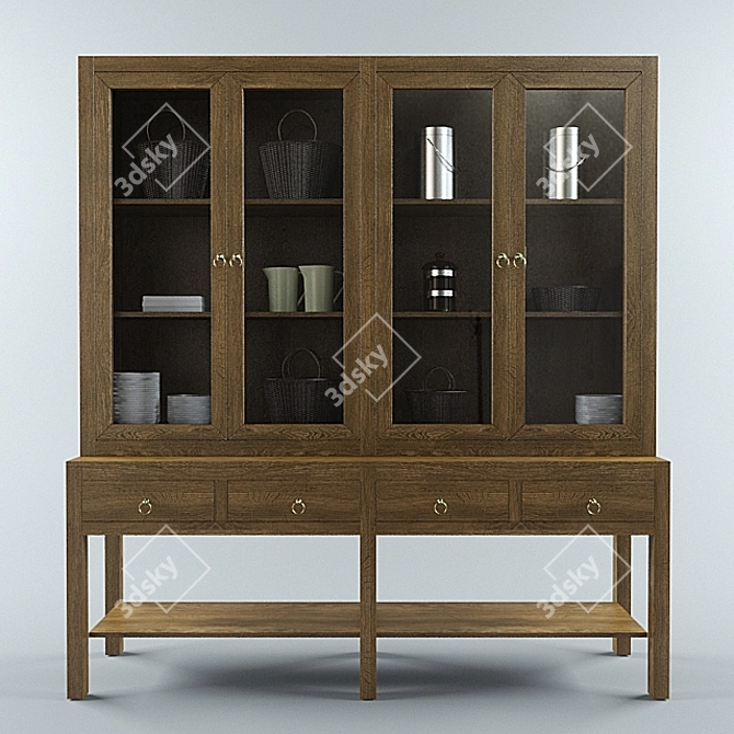 Rustic Glass Door Stafford Cupboard 3D model image 1