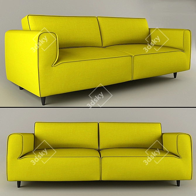 Modern Designer Sofa | 2-Seater with Armrests 3D model image 1