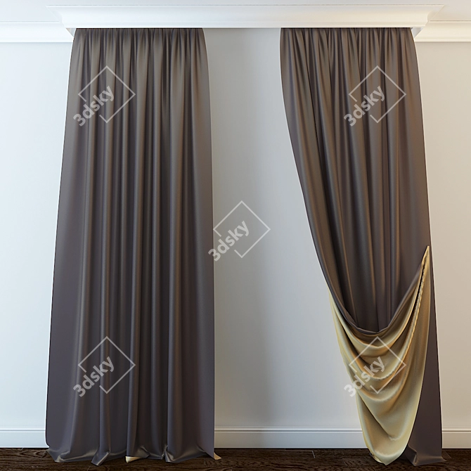 Dual-Sided Curtain with Tieback 3D model image 1