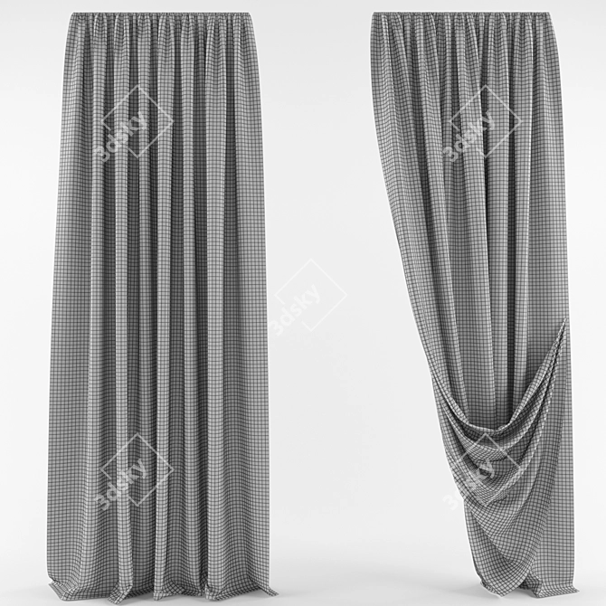 Dual-Sided Curtain with Tieback 3D model image 2