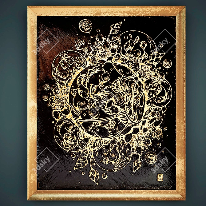 Elegant Engraved Granite Panel 3D model image 1