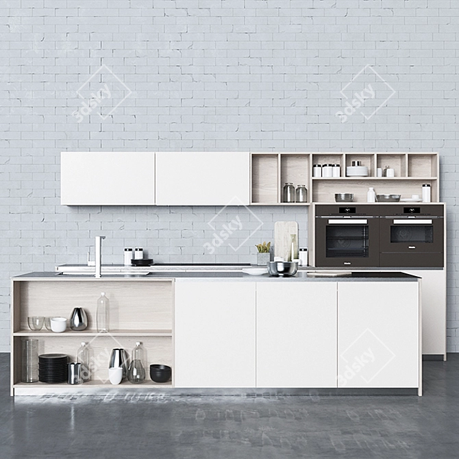 Sleek Modern Kitchen Set 3D model image 1