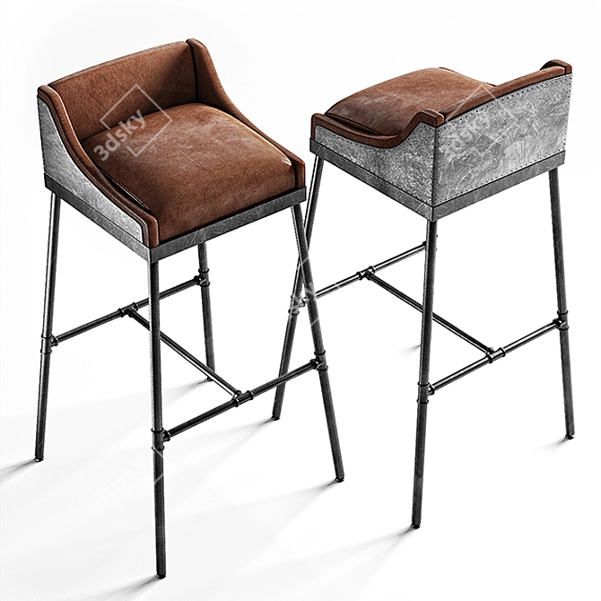 Rustic Steel Leather Stool 3D model image 1