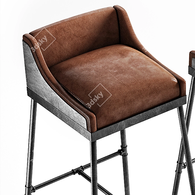 Rustic Steel Leather Stool 3D model image 2